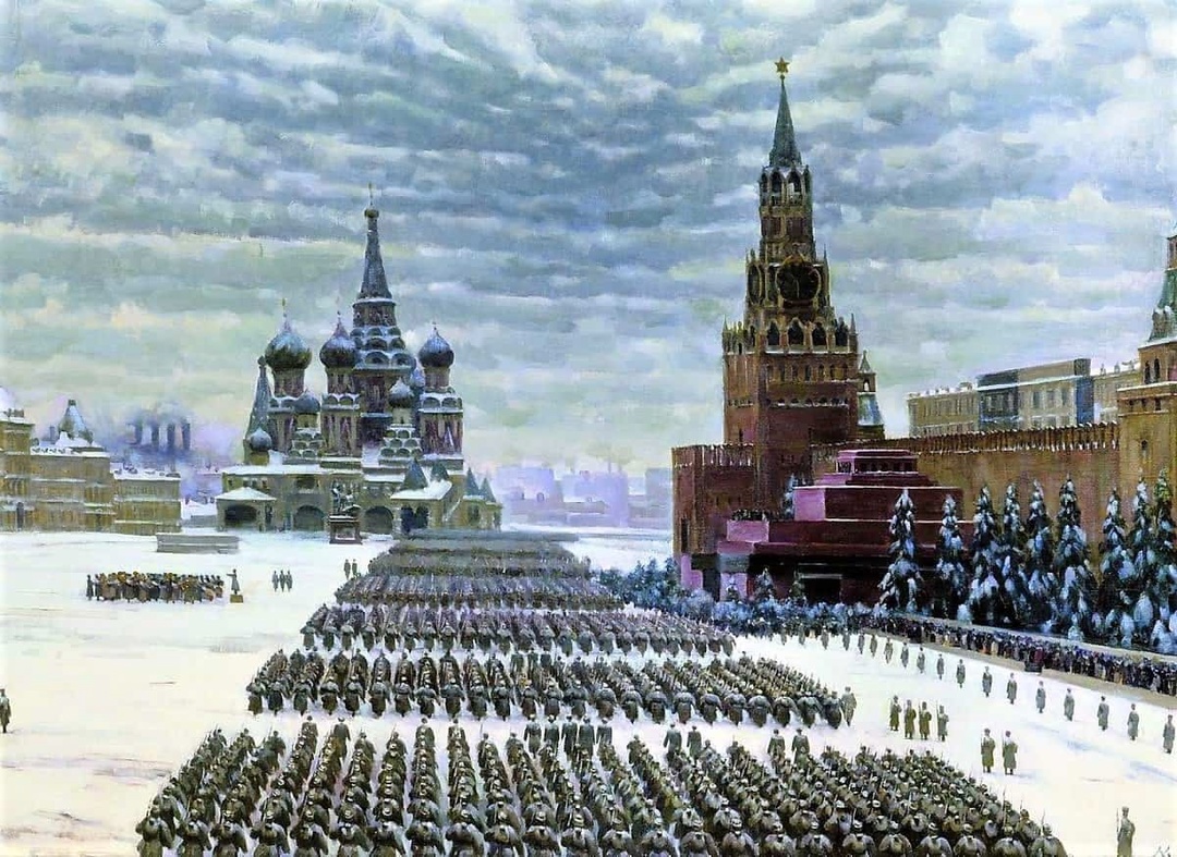 Константин Юон. «Парад на Красной площади в Москве 7 ноября 1941 года» (1942)