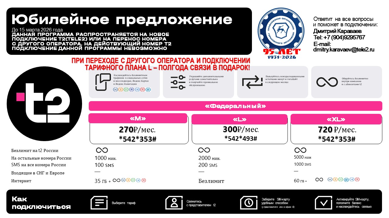 #ПрофсоюзнаяСкидка  Полгода связи в подарок от оператора Т2